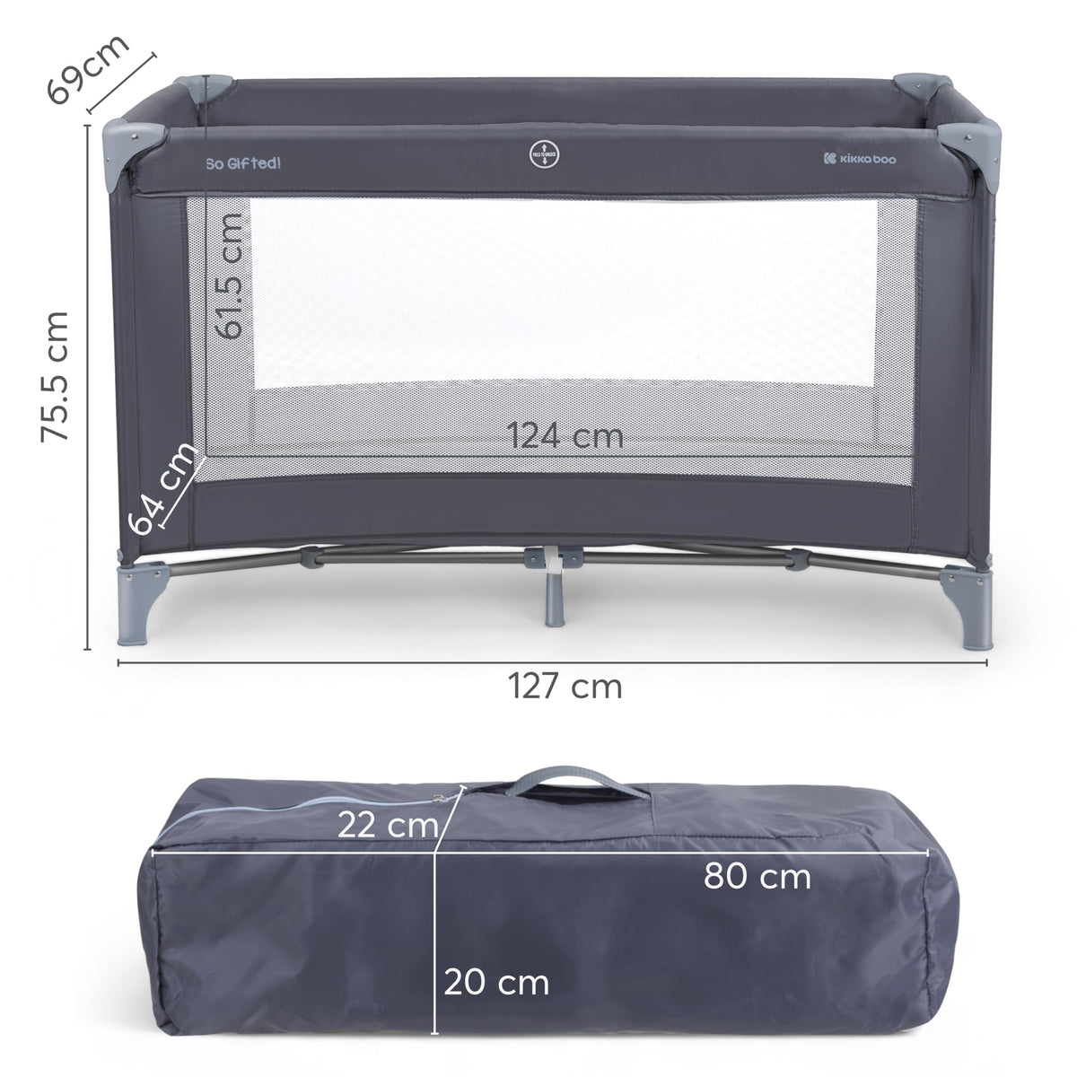Foldable Lightweight Travel Cot with Carry Bag, Navy Blue O754345
