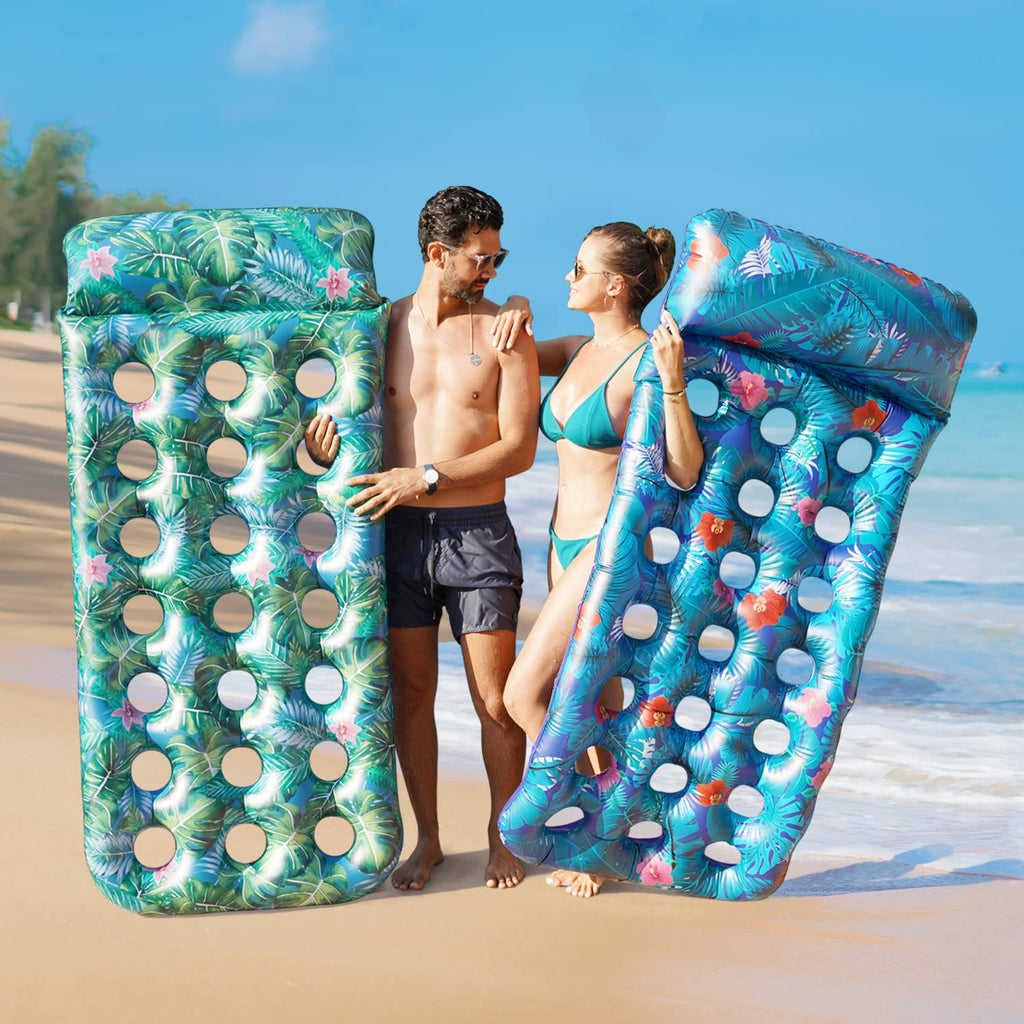 4 Pack Oversized Inflatable Pool Floats with Headrest and Cup Holder P1956