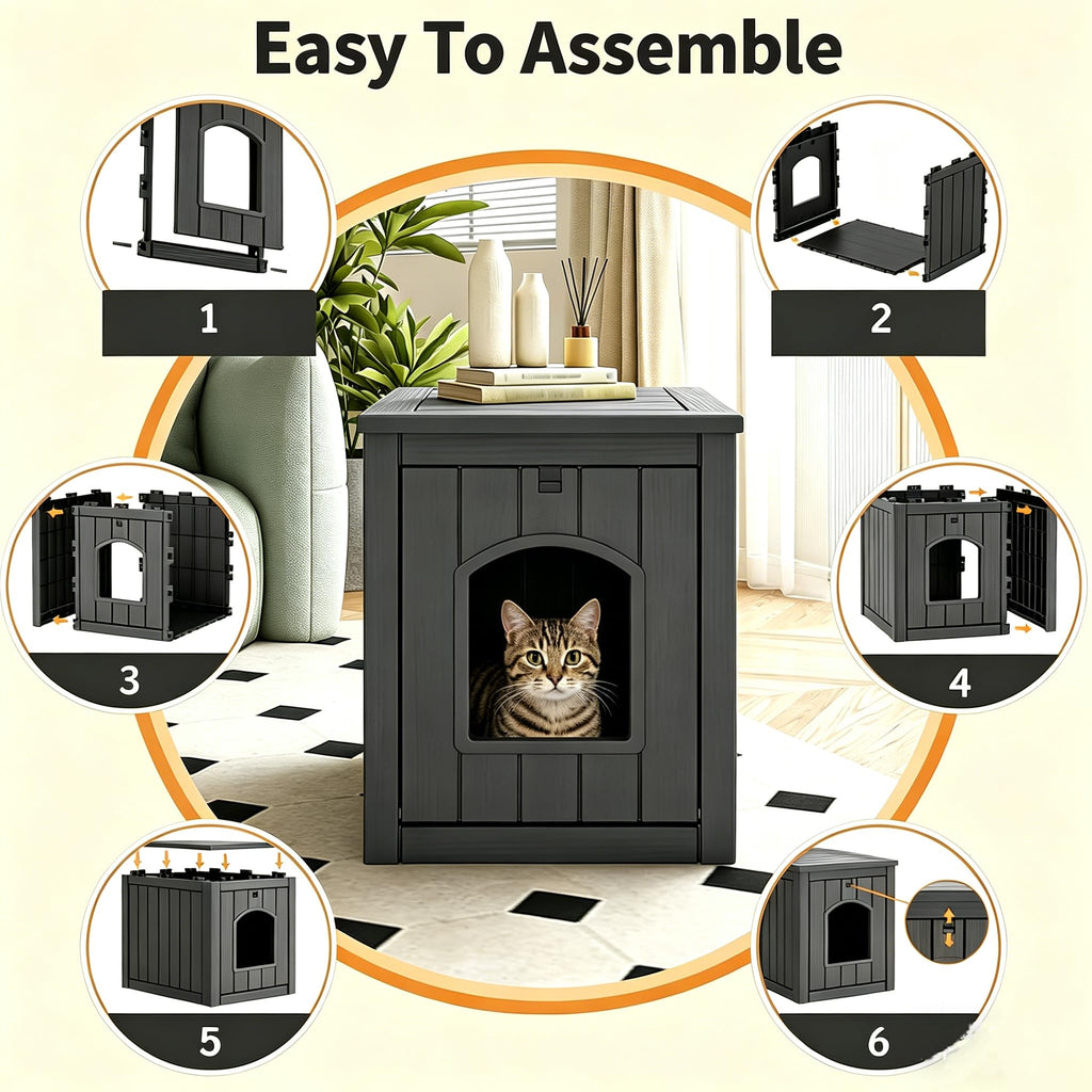 Black Outdoor Resin Cat House A814833