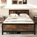 Metal Full Size Platform Bed Frame with Wood Headboard and Footboard R9805
