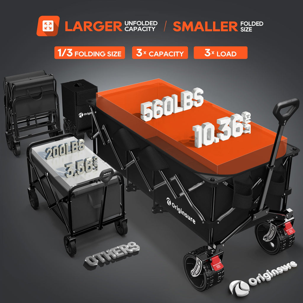 Black Foldable Beach Wagon with Big Wheels D984