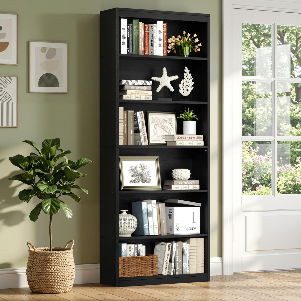 6-Tier Black Bookshelf K73129