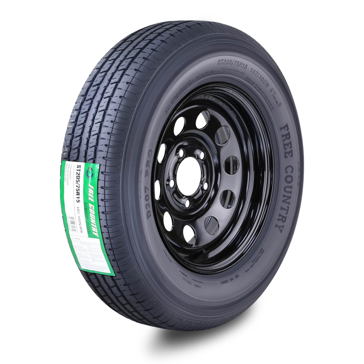 Trailer Tire Wheel ST205/75R15 Black Mod Rim F69079