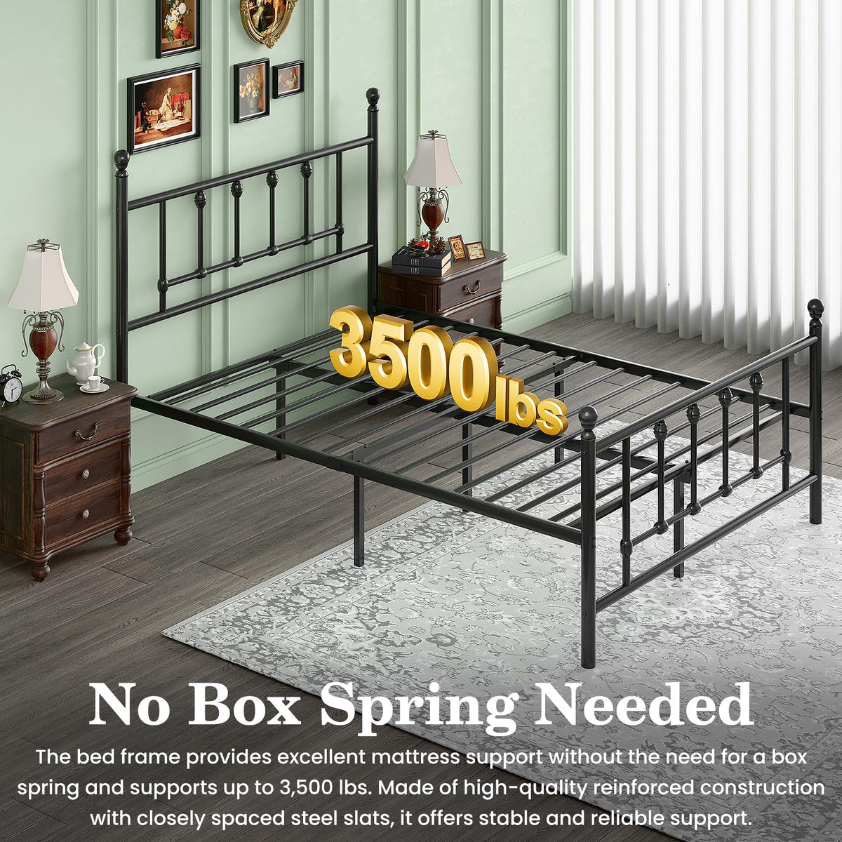 14 Inch Full Size Victorian Metal Platform Bed Frame with Headboard and Footboard G37197