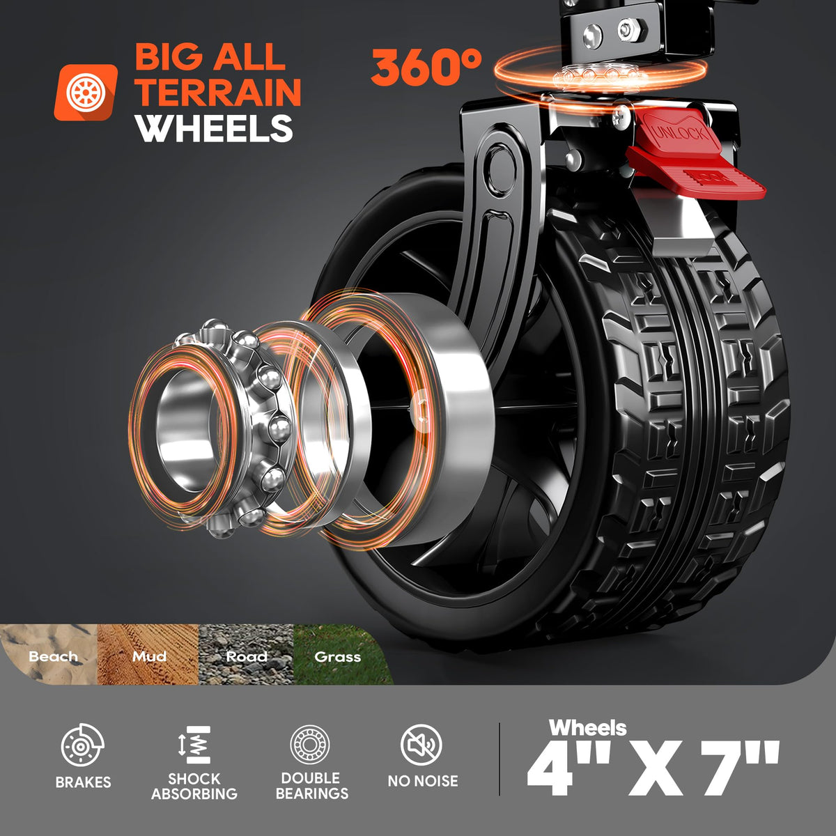 Black Foldable Beach Wagon with Big Wheels D984