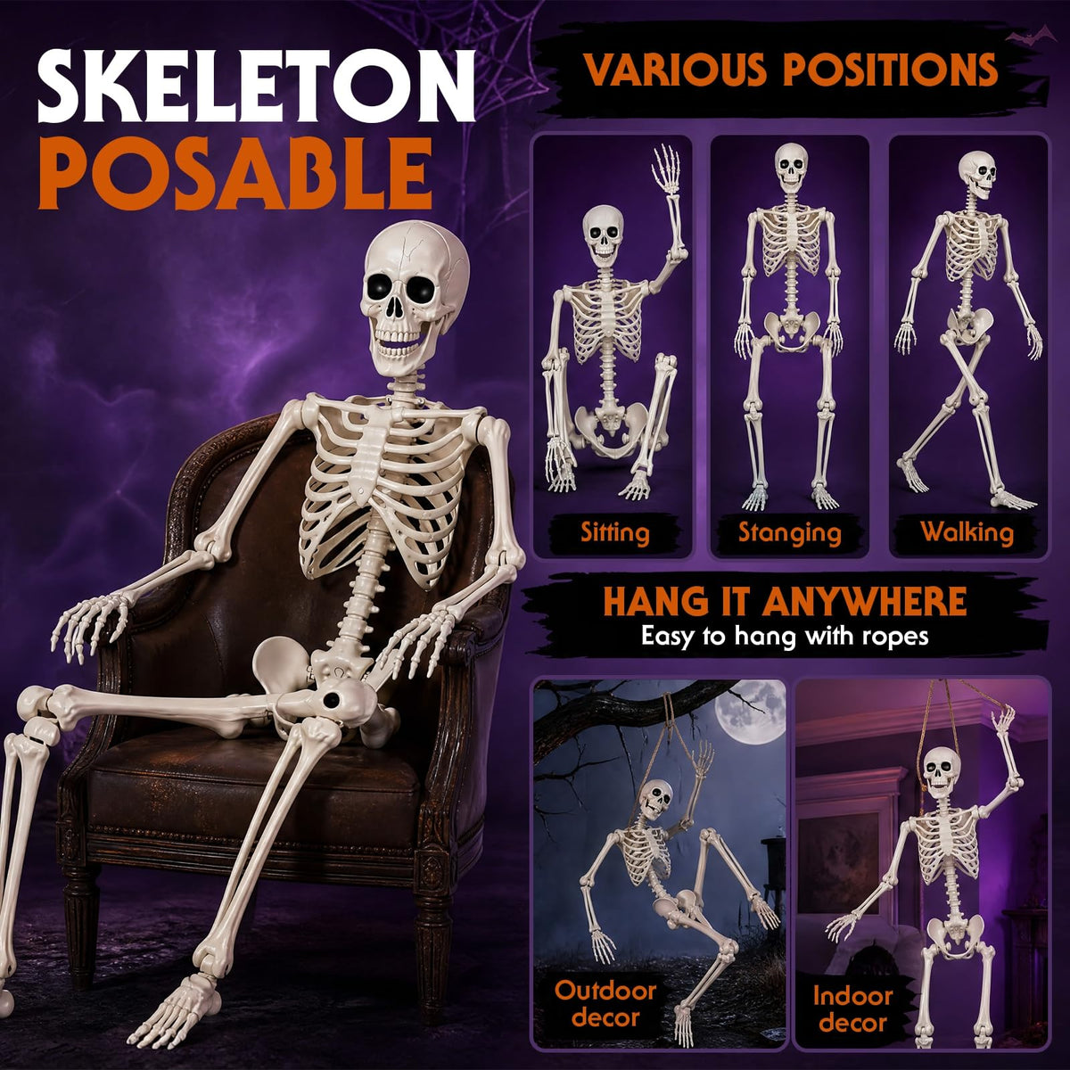 5.4FT Plastic Full Body Skeleton with Movable Joints Y560320