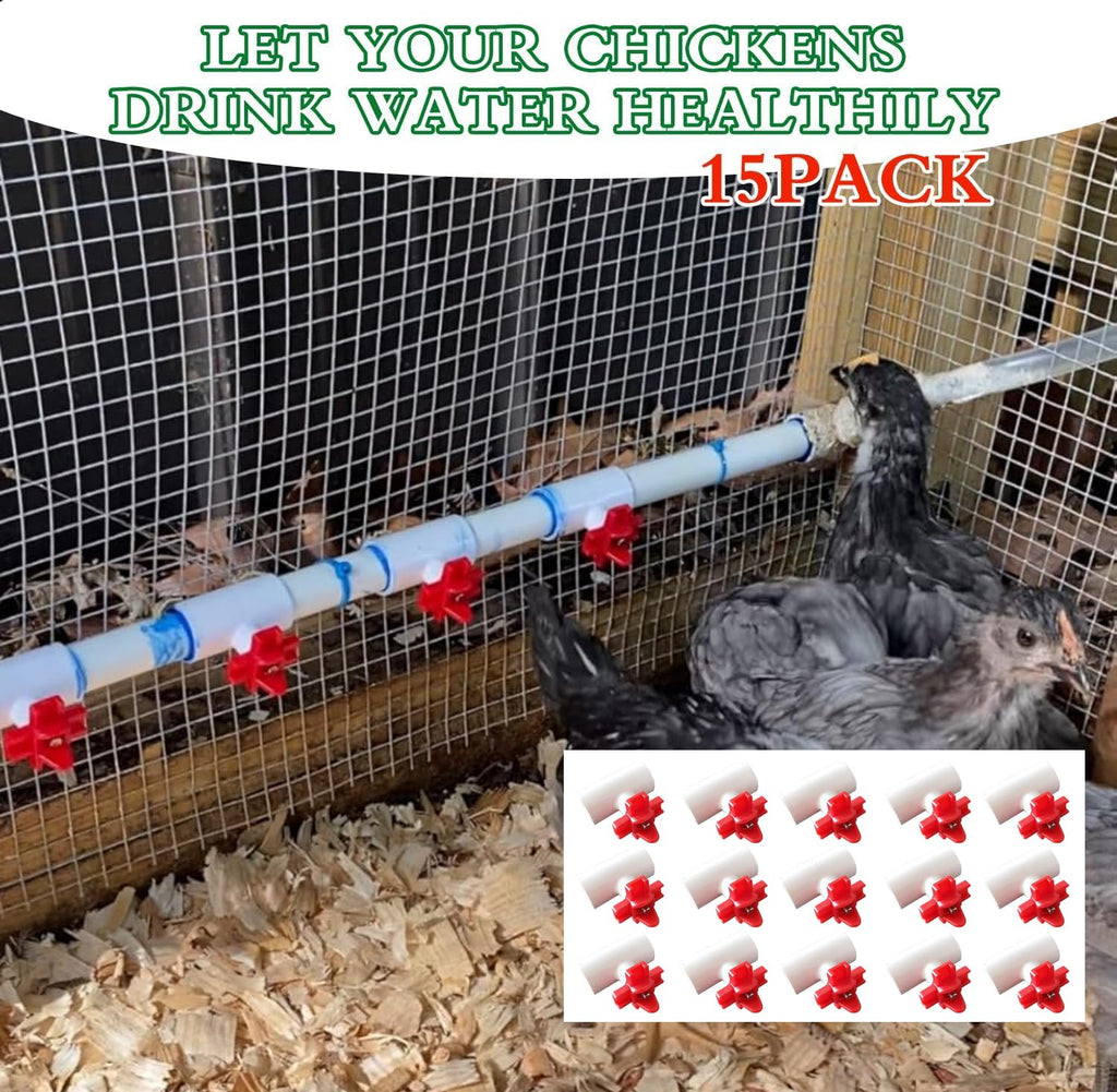 15 Pack Automatic Poultry Waterer with PVC Tee Fittings Q5120