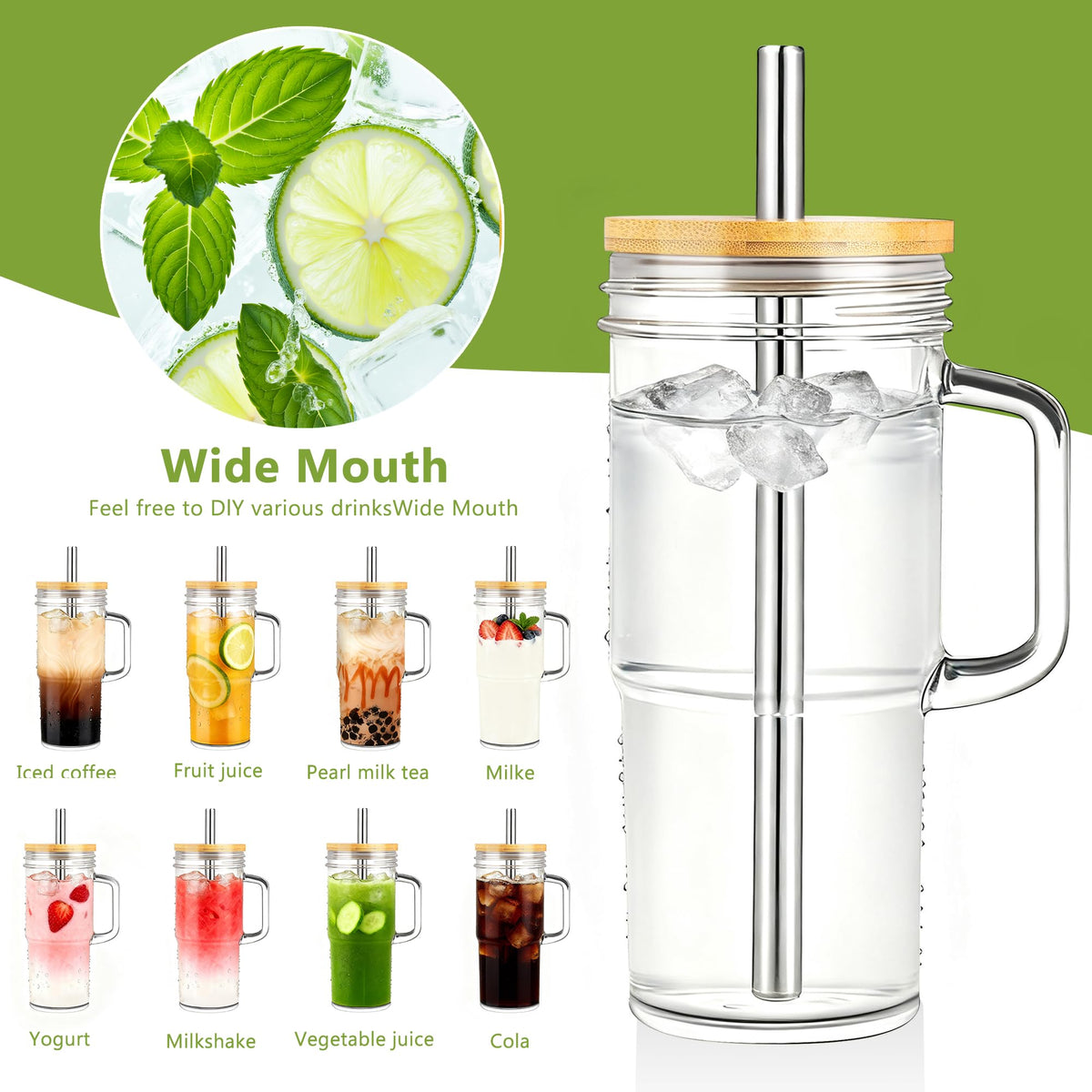 24oz Glass Tumbler with Lid & Straw 2-Pack A34895