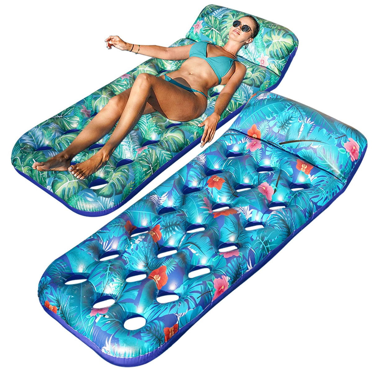 4 Pack Oversized Inflatable Pool Floats with Headrest and Cup Holder P1956