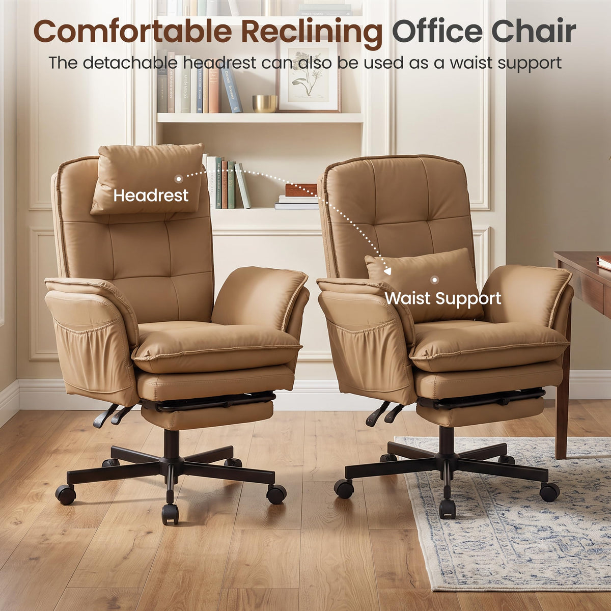 Brown Office Chair with Foot Rest & Flip Armrests V629