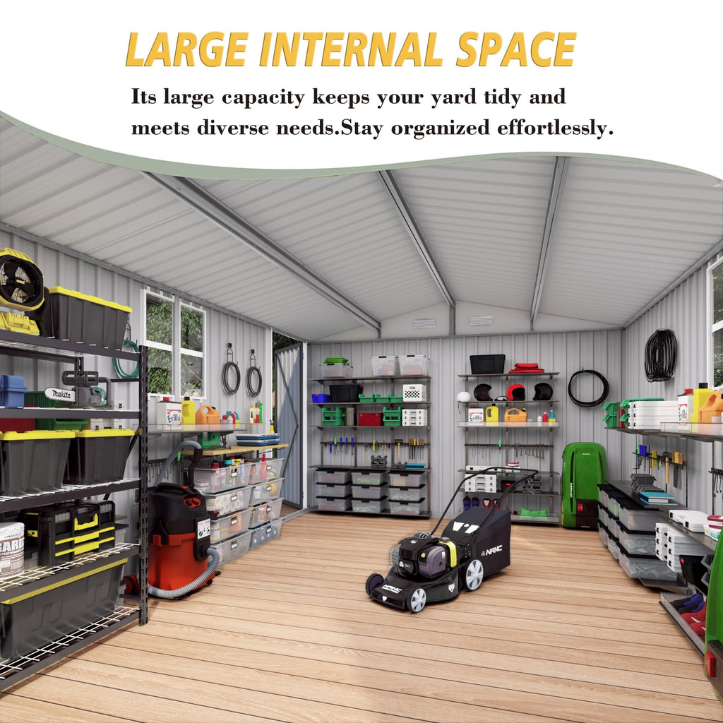 10x14x6.7FT Galvanized Steel Outdoor Storage Shed with Lockable Door & Window K6083