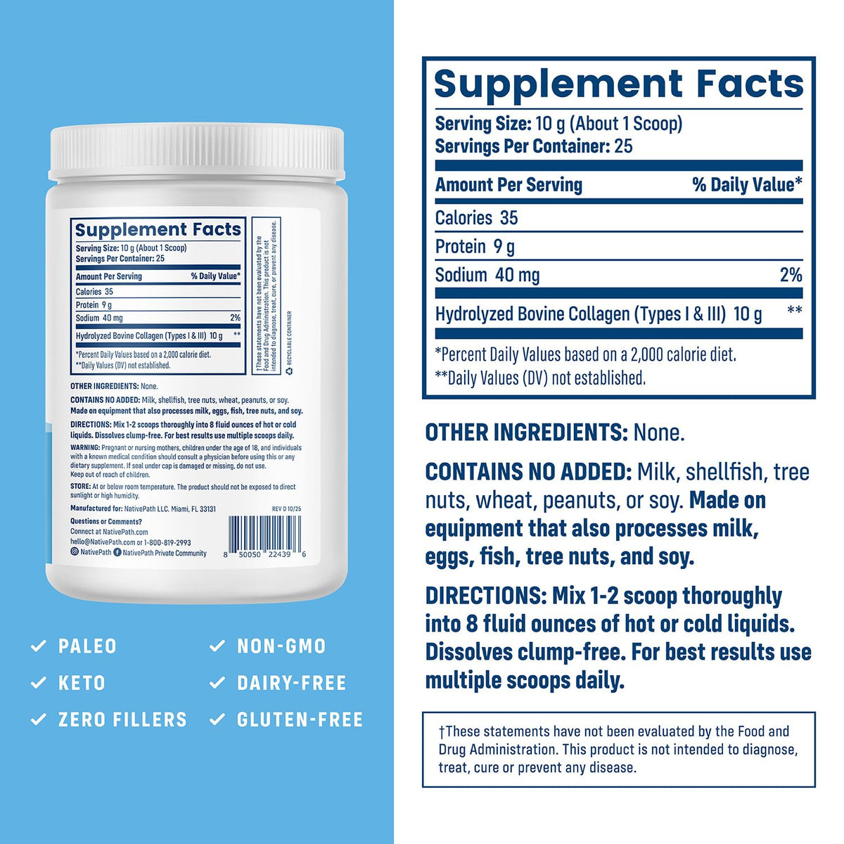 Hydrolyzed Type 1 & 3 Collagen Powder 8.8 oz R19920