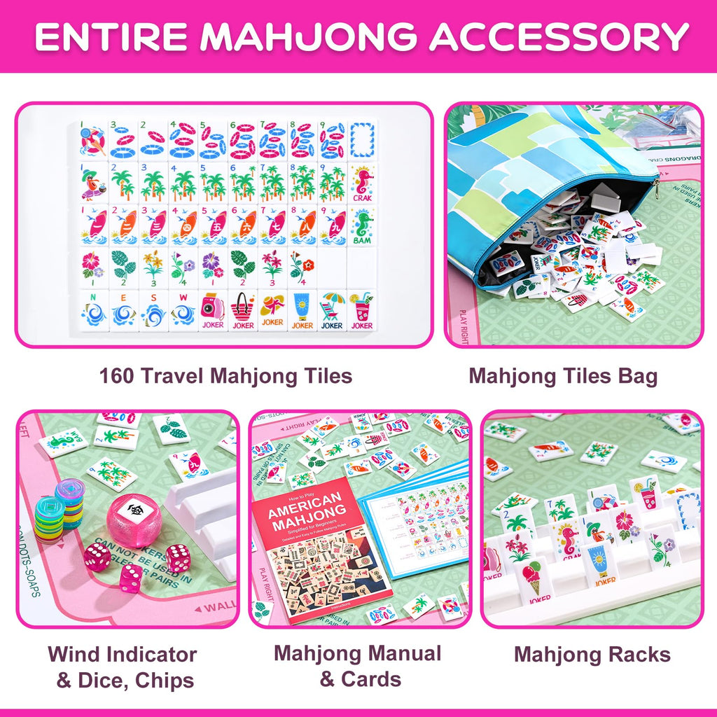 160 Tiles Thin Plastic Mahjong Set with Bag and 4 Racks V365