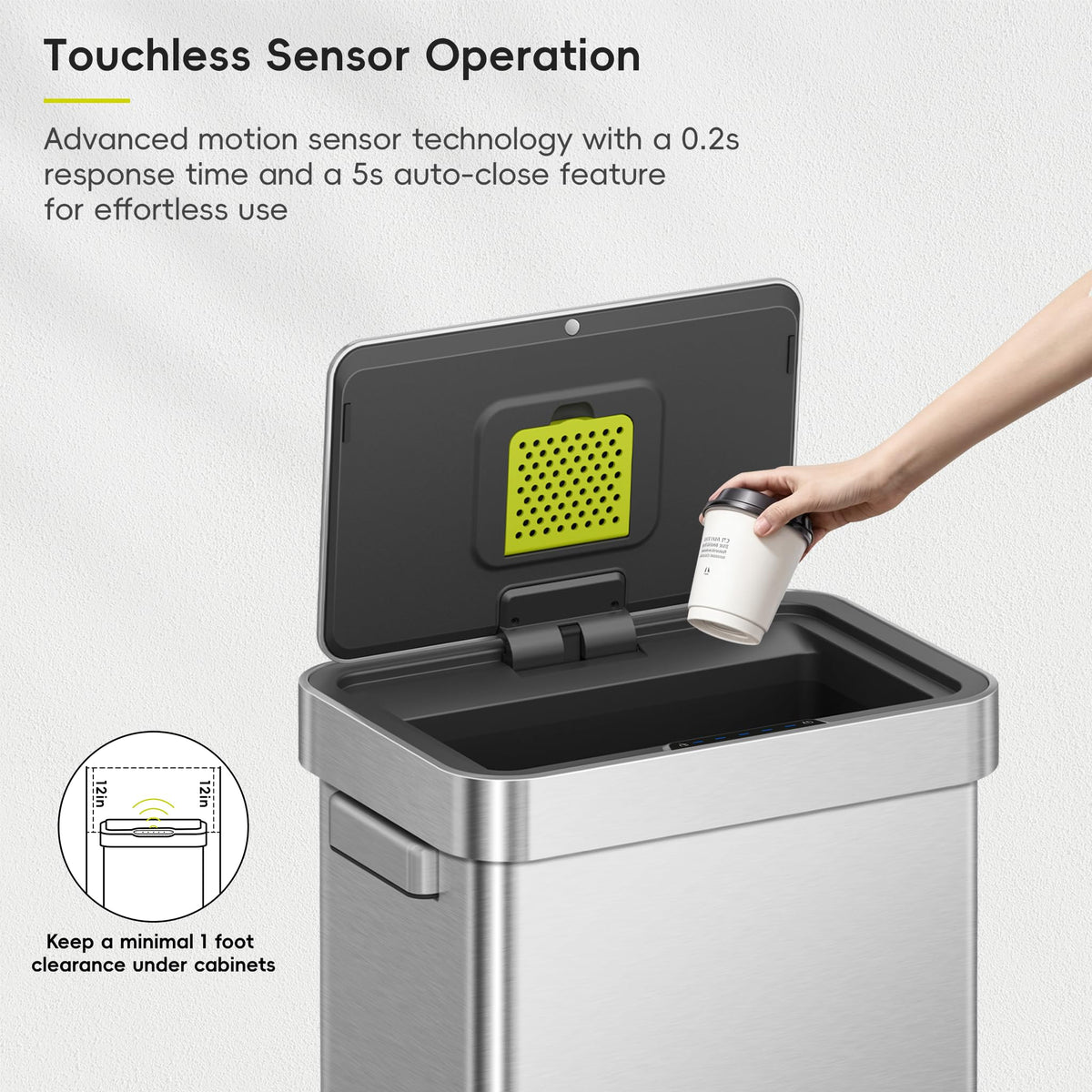 50 Liter Touchless Rectangular Motion Sensor Trash Can, Matte Stainless Steel L1683