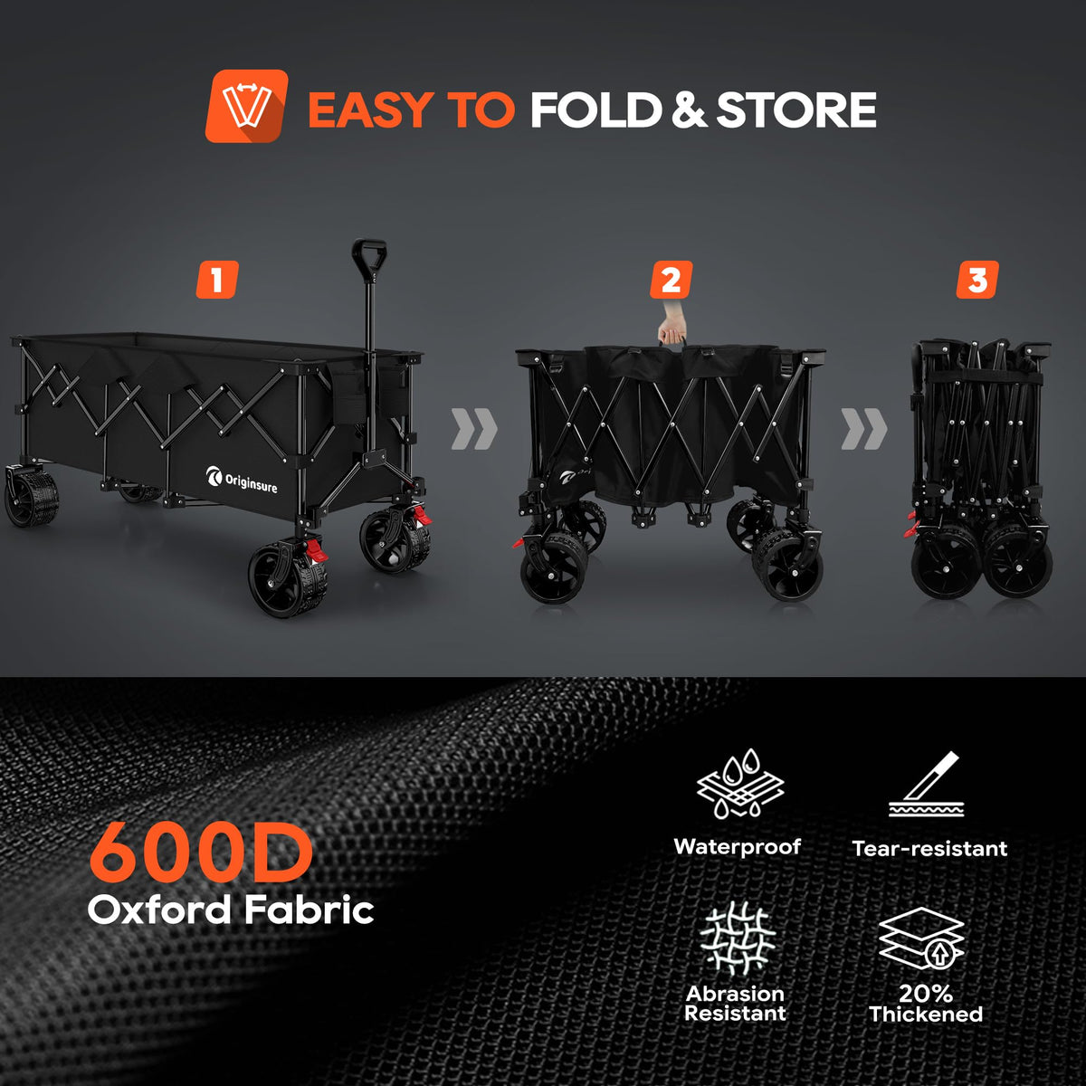 Black Foldable Beach Wagon with Big Wheels D984