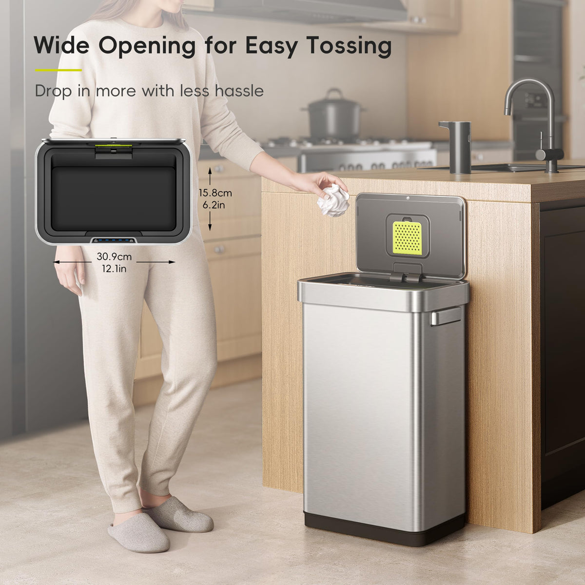 50 Liter Touchless Rectangular Motion Sensor Trash Can, Matte Stainless Steel L1683