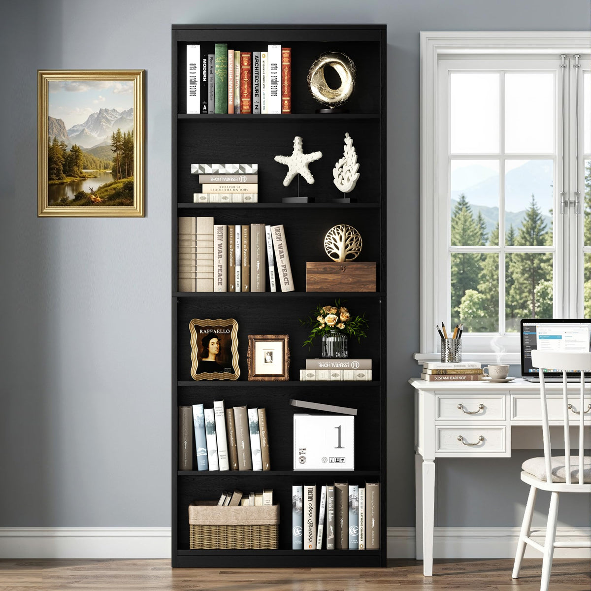 6-Tier Black Bookshelf K73129