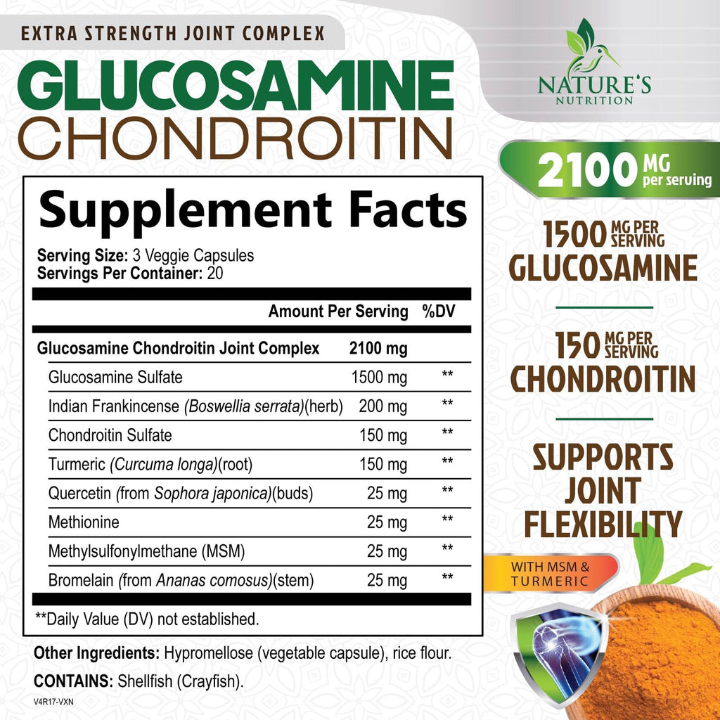 Glucosamine Chondroitin MSM 2100mg Joint Support Supplement with Turmeric & Boswellia 60 Capsules J9535