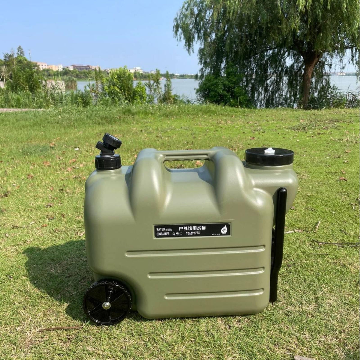 Portable Water Container with Faucet, Wheels, Black F884