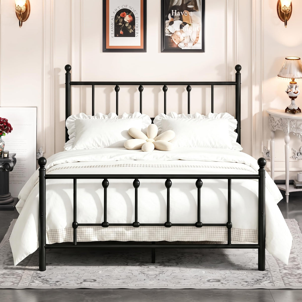 14 Inch Full Size Victorian Metal Platform Bed Frame with Headboard and Footboard G37197
