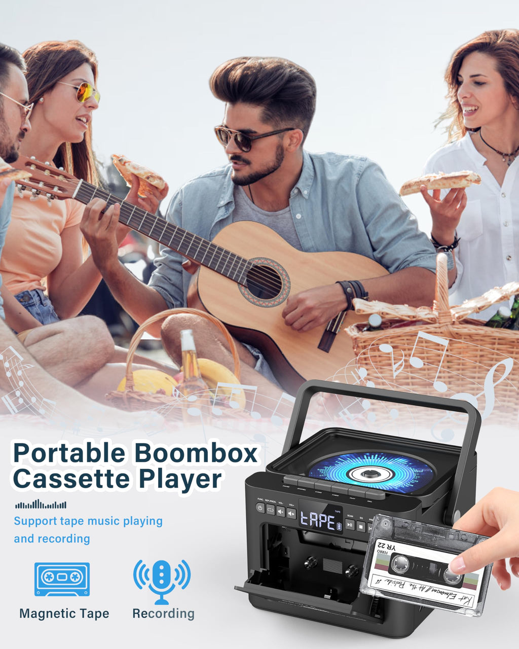 Boombox Cassette CD Player Combo with Bluetooth C88650