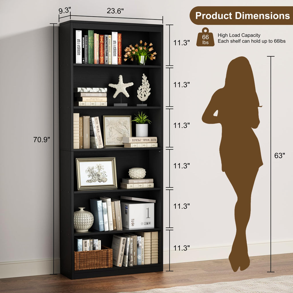 6-Tier Black Bookshelf K73129