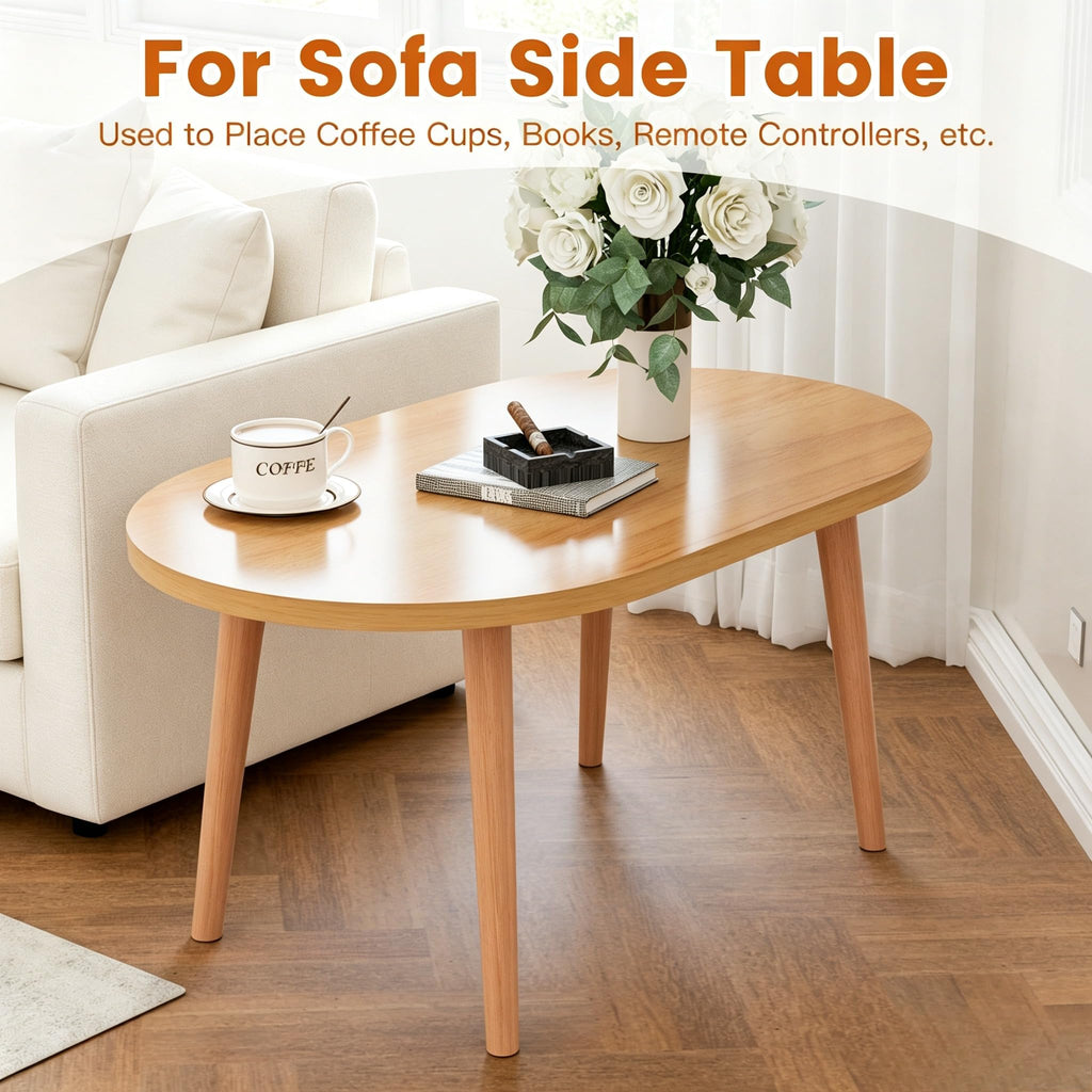 Small Oval Coffee Table with Solid Wood Legs T124