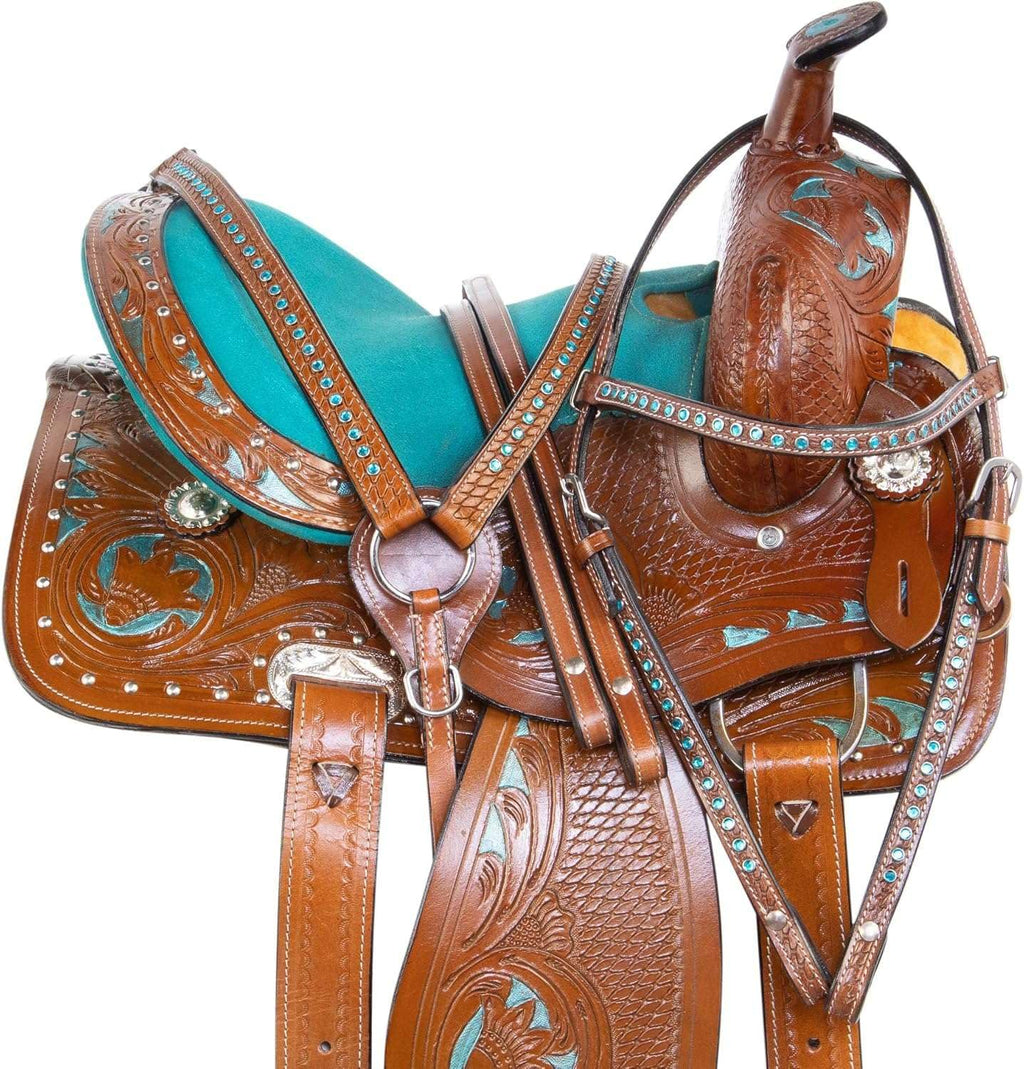 Leather Barrel Saddle with Headstall, Reins and Breast Collar G191435