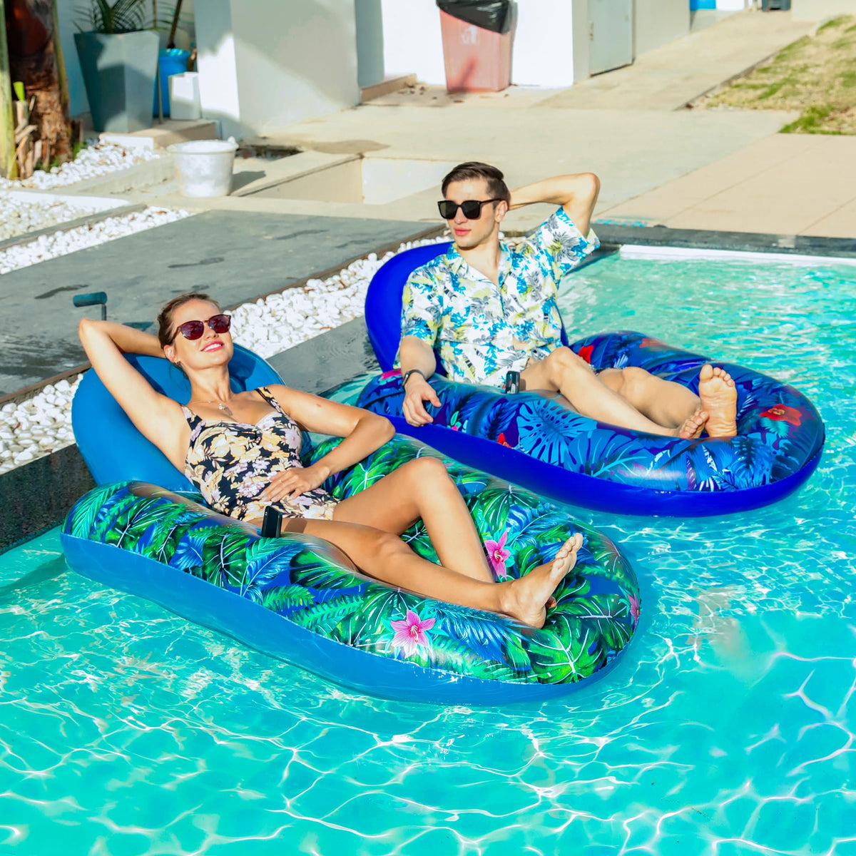 4 Pack Oversized Inflatable Pool Floats with Headrest and Cup Holder P1956