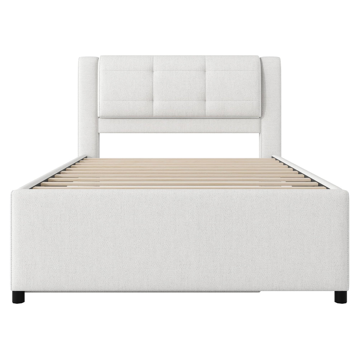 Full Size Linen Fabric Upholstered Platform Bed with Twin Size Trundle B899