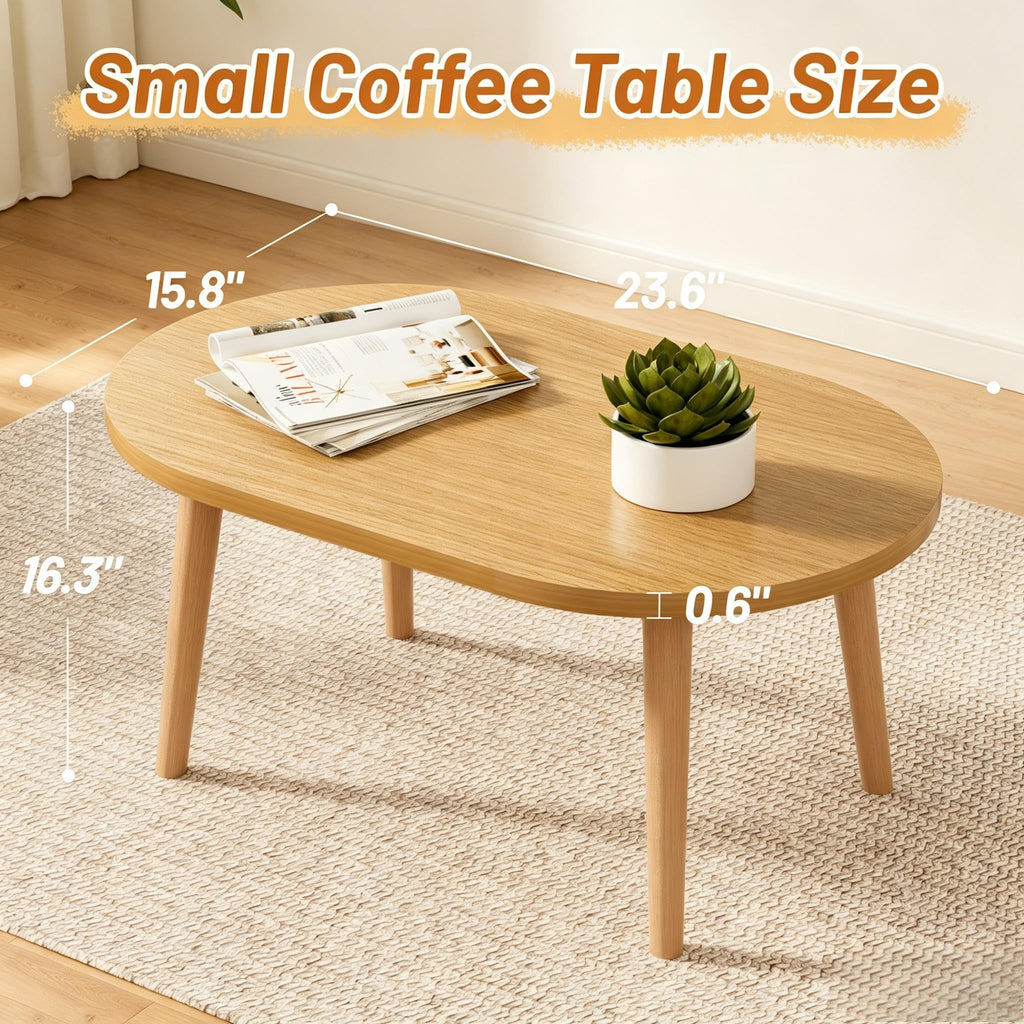 Small Oval Coffee Table with Solid Wood Legs T124