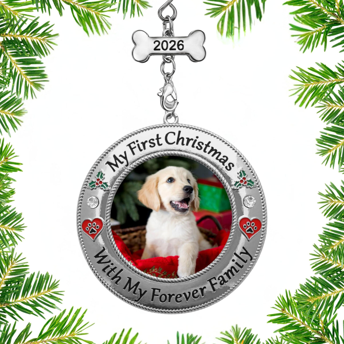 Dog Photo Ornament with Red Heart, 3 Inch S75647