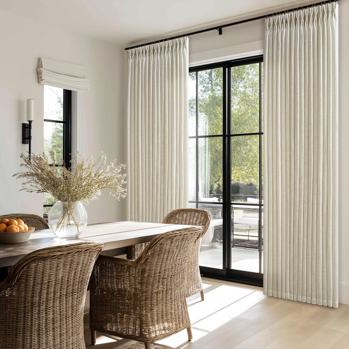 Beige Linen Pleated Light Filtering Curtains N925