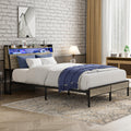 Queen Metal Platform Bed Frame with RGB Lights and Outlets A115