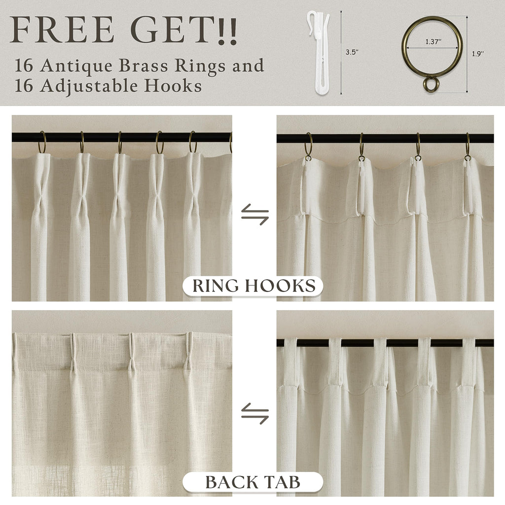 Beige Linen Pleated Light Filtering Curtains N925