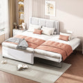 Full Size Linen Fabric Upholstered Platform Bed with Twin Size Trundle B899