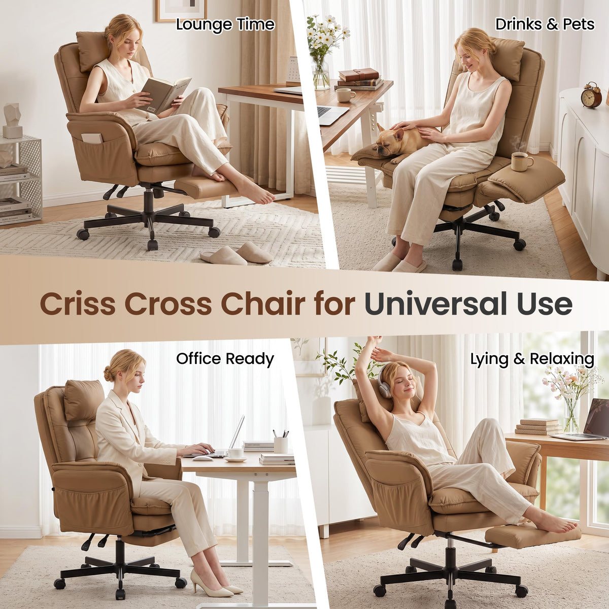 Brown Office Chair with Foot Rest & Flip Armrests V629