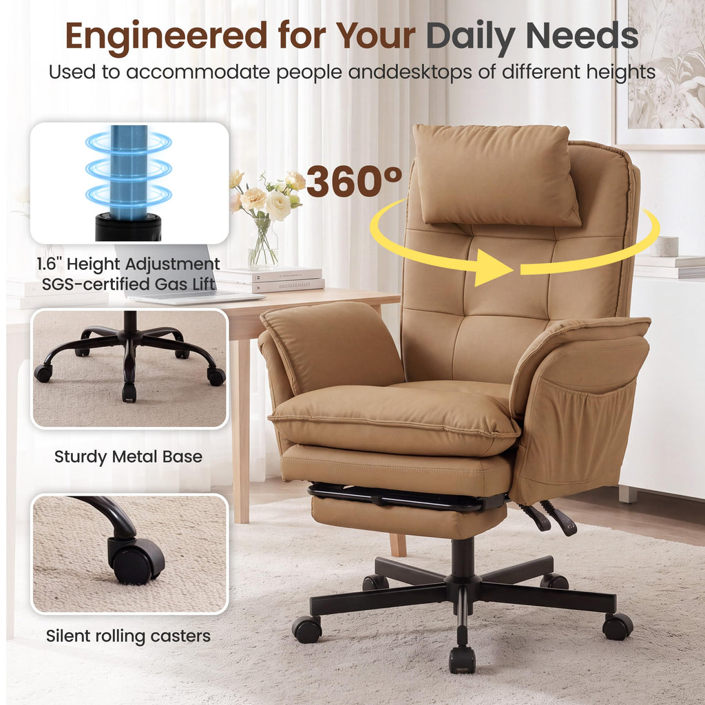 Brown Office Chair with Foot Rest & Flip Armrests V629