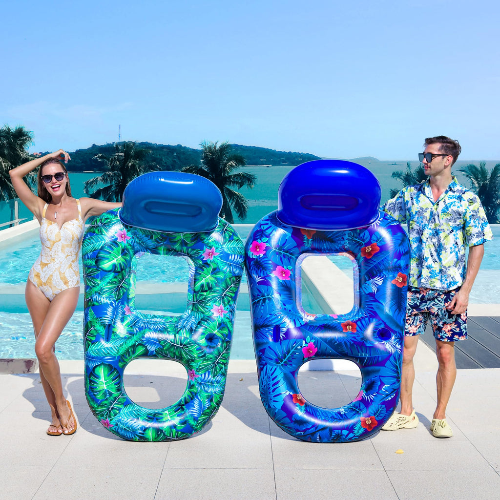 4 Pack Oversized Inflatable Pool Floats with Headrest and Cup Holder P1956