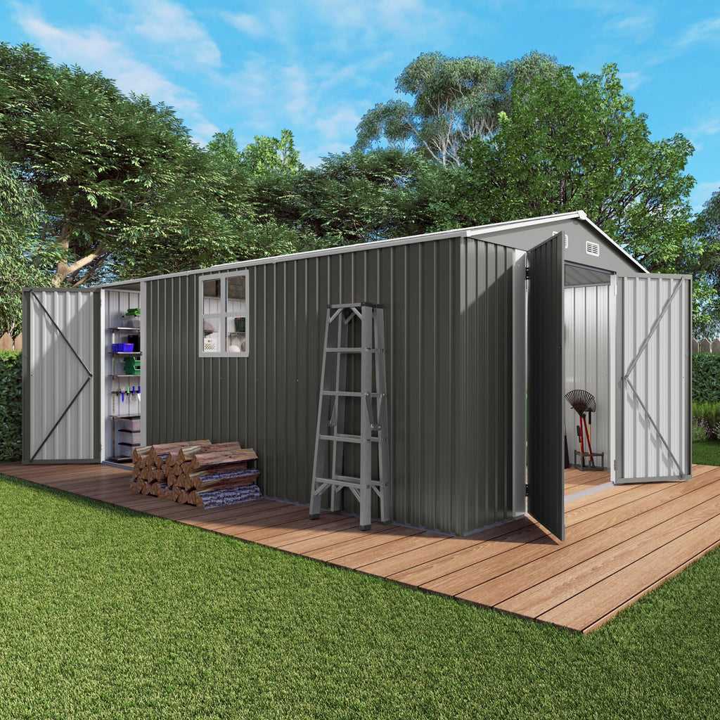 10x14x6.7FT Galvanized Steel Outdoor Storage Shed with Lockable Door & Window K6083