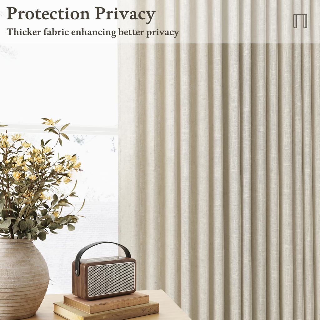 Beige Linen Pleated Light Filtering Curtains N925